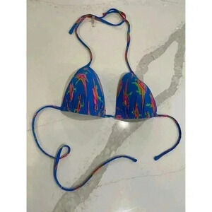 Women’s Aerie Perky Triangle String Bikini Top Size XL Bold Color Parrot Pattern